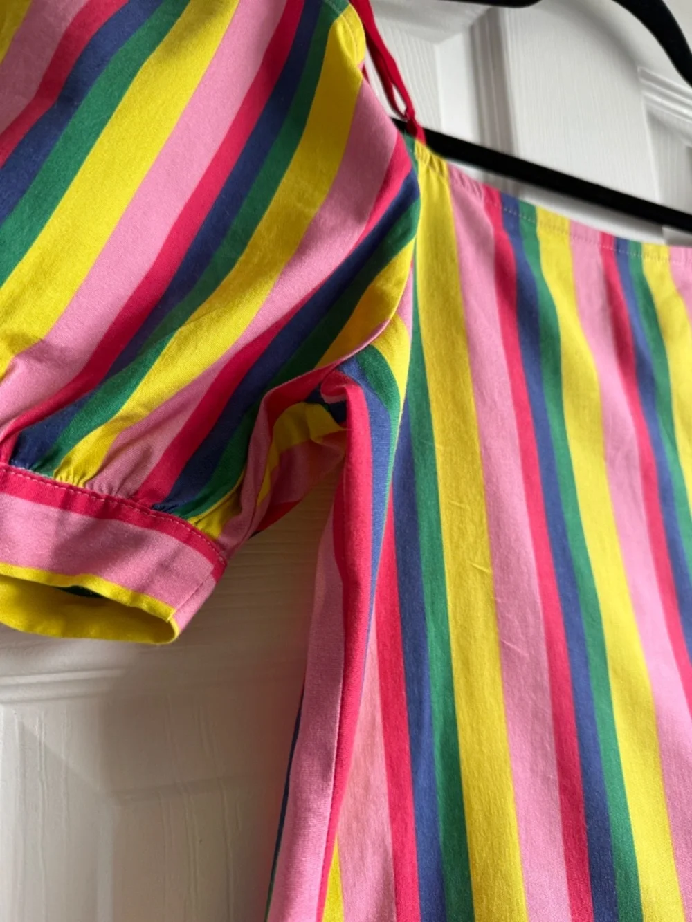 STAUD Rainbow Stripe Ruby Cold Shoulder Puff Sleeve Top Size S